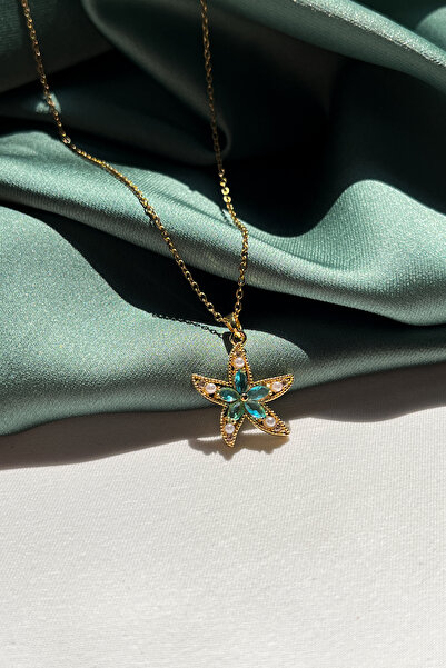 Berilya Aksesuar Zircon Stone Pearl Detailed Starfish Figured Necklace