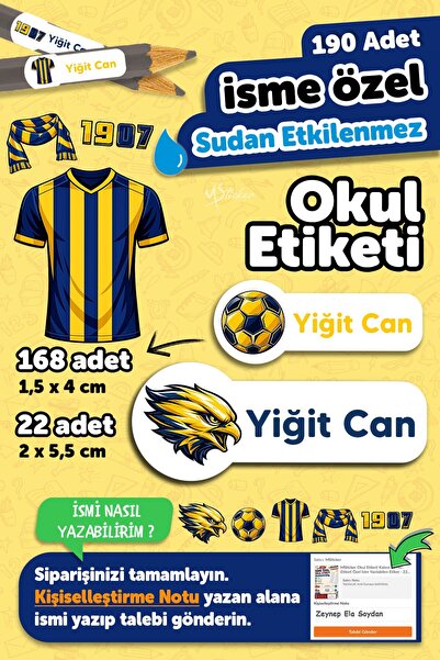 MSticker 190 Adet Kişiye Özel Okul Etiketi İsimli Kalem Defter Suluk Etiket S...