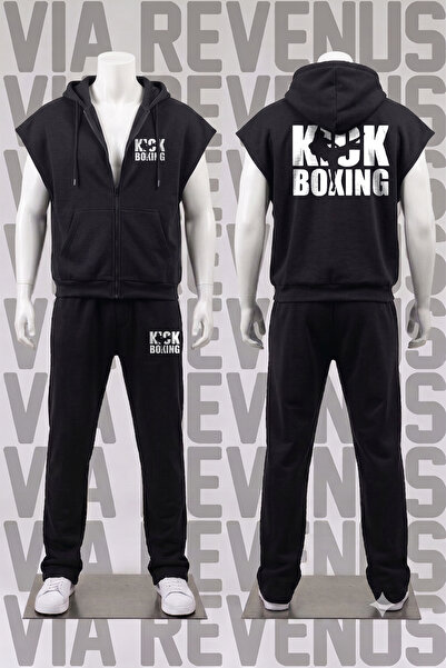 Vordevia Kick Boxing Front and Back Printed Sleeveless Zippered Hooded 3 Thre...