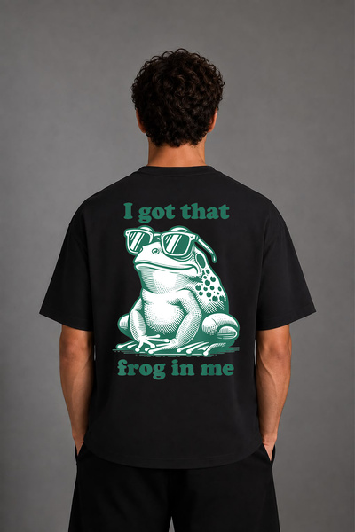 VSRN Tricou oversize negru cu imprimeu pe spate Frog In Me Design