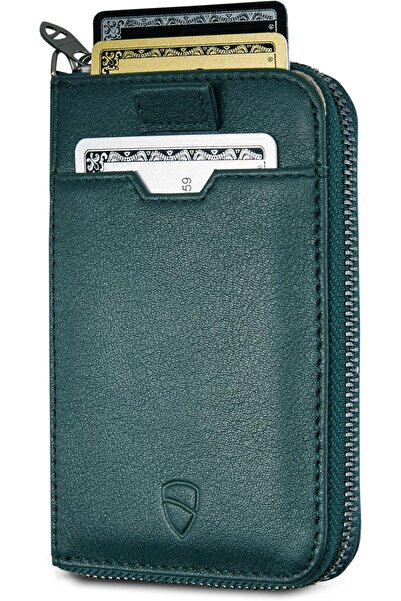Vaultskin NOTTING HILL Slim Leather Zip Wallet, Coin Purse, RFID (Green) | Mi...