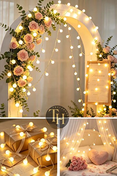 Toptanhane Boncuk Top Led Işık Fişli 8 Fonksiyonlu 5 Metre 28 Top Eklenebilir Yılbaşı Doğum Günü Ağaç Süsü New