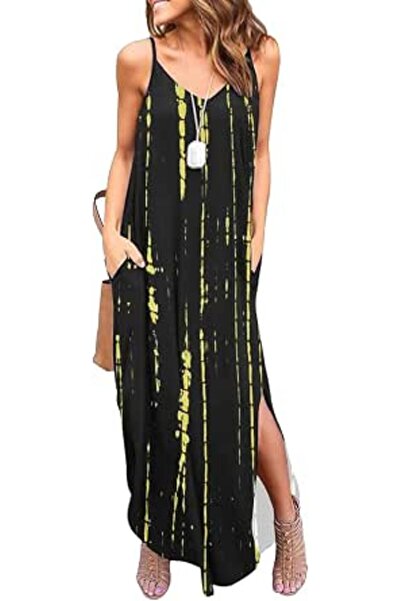 GENERAL HUSKARY Women's Summer Casual Sleeveless V Neck Strappy Split Loose D...
