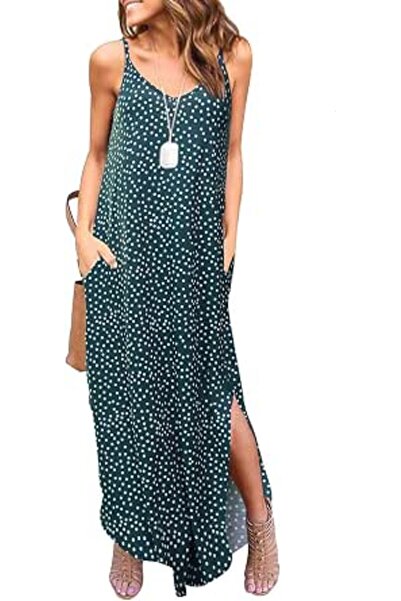 GENERAL HUSKARY Women's Summer Casual Sleeveless V Neck Strappy Split Loose D...