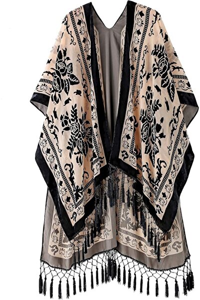 MJP MJ SERECA Women's Burnout Velvet Kimono Long Cardigan Cover Up Without Ta...