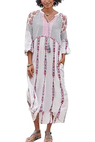 YouKD Summer Cotton Floral Long Kaftan Bohemian Kimono Beach Swimsuit Cover U...