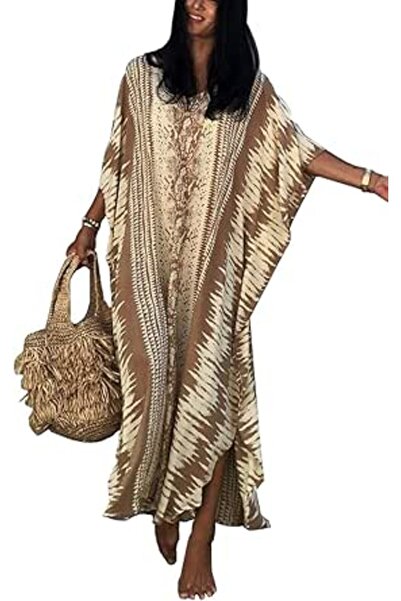 YouKD Summer Cotton Floral Long Kaftan Bohemian Kimono Beach Swimsuit Cover U...