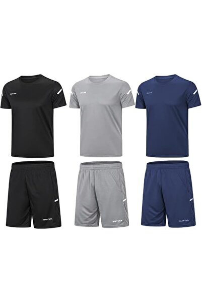 GENERAL BUYJYA Men's Workout Clothes Athletic Shorts Shirt Set 3 Pack for Bas...