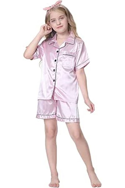 GENERAL Schbbbta Girls Boys Satin Pajamas Set, 2Piece Silk Nightwear Button-D...