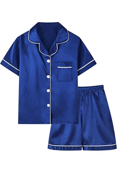 GENERAL Schbbbta Girls Boys Satin Pajamas Set, 2Piece Silk Nightwear Button-D...