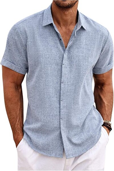 COOFANDY Men's Linen Shirts Short Sleeve Casual Shirts Button Down Shirt for ...