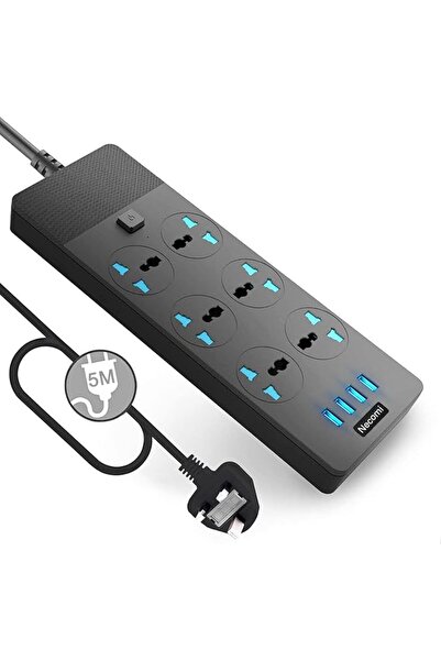 NECOMIC Necomi Power Strips Extension Lead Outlets with 4 (3.1A) USB Hub, 6 G...