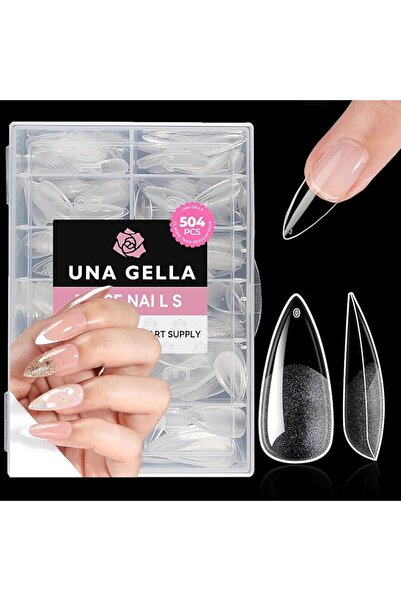 UNA GELLA Nail Tips Square: 504PCS Short Square Nail Tips Pre Etched Gel Fake...