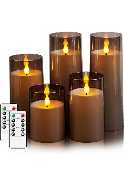 GENERAL Fo32won Grey LED Flameless Pillar Candles Battery Operated with Remot...