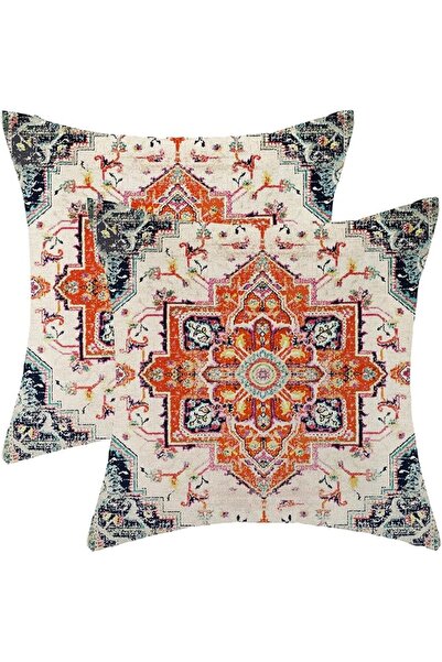 Gohdiwh Boho Pillow Covers 18x18 Set of 2, Blue Yellow Carpet Pattern Decorat...