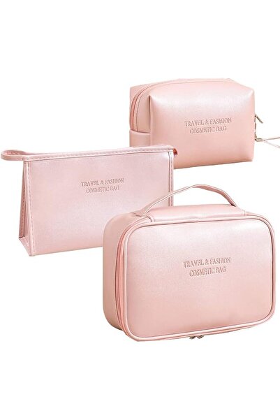 SYOSI 3 Pieces Makeup Bag, Cosmetic Bags, Pu Leather Large Make up Bag Organi...