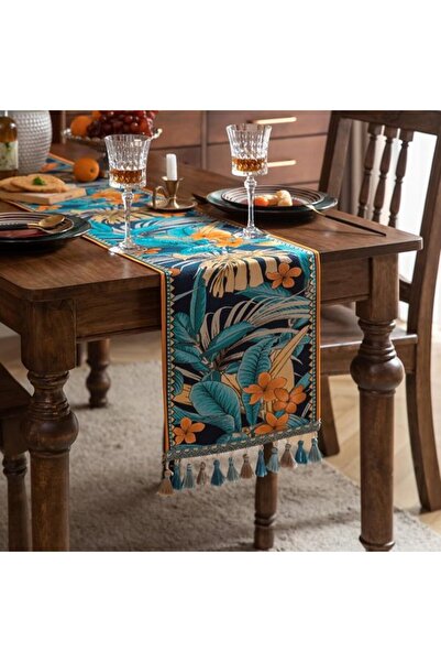 Generic Brand This 72-inch long table runner features tassels, a tropical rai...
