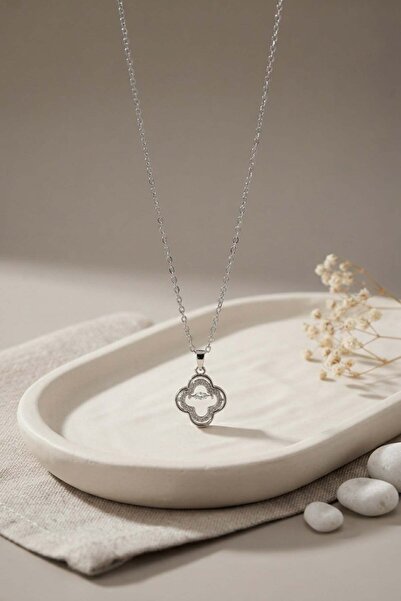 Inure Jewelry 316L Steel Chain Silver Color Zircon Stone Clover Model Necklace