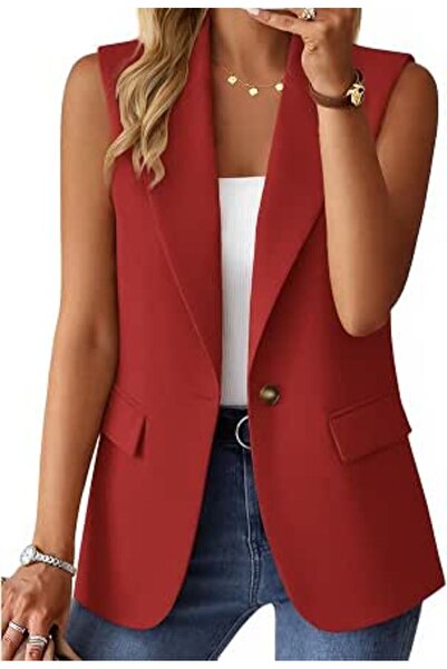 Minar Mina self Sleeveless Blazer Jackets for Women Casual Lightweight Solid ...
