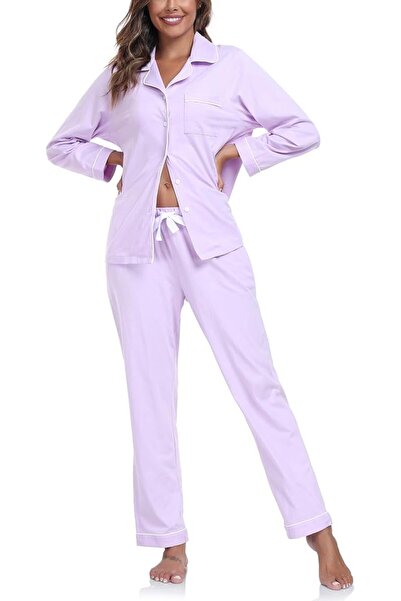 GENERAL COLORFULLEAF Women's 100% Cotton Long Sleeve Pajama Sets Button Down ...