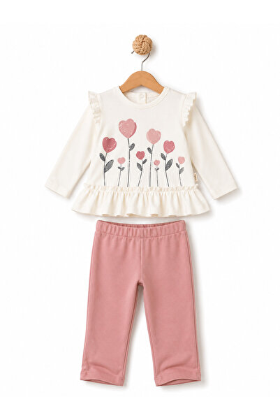 BabyCosy Organic Wear 100% قطن عضوي، طقم علوي وسفلي مزين بالكشكشة ومطبوع عليه...