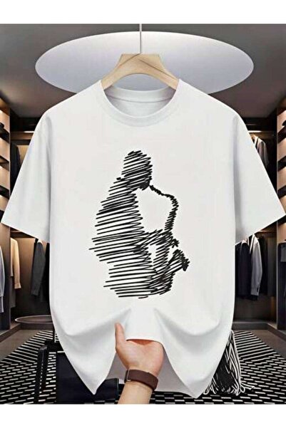 23ERVA Casual Women's Abstract Sketch Design, Pure Cotton T-Shirt, Spring Sum...