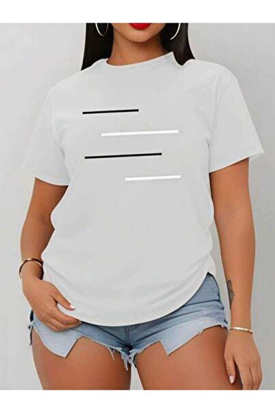 23ERVA Women's Minimalist Lines Design, Pure Cotton T-Shirt, Summer Casual We...