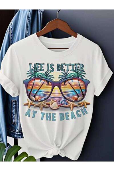 23ERVA Summer Outfit Women, Life Is Better At The Funny Vintage T-Shirt, Loos...