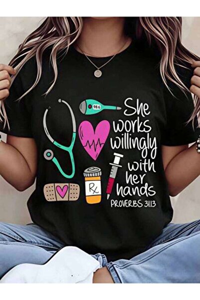 23ERVA Nurse, Women's Medical Theme With Stethoscope Heart, Pure Cotton T-Shi...