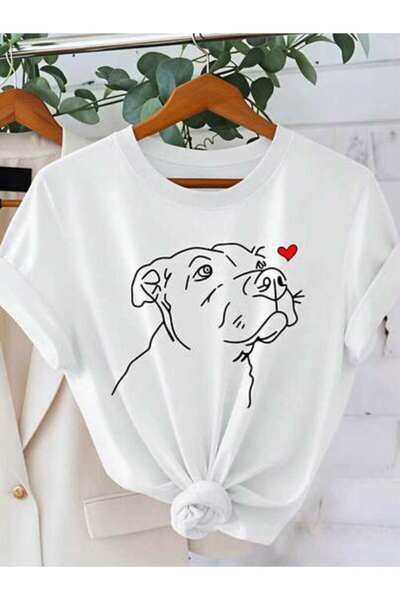 23ERVA Pit Bull Dog, Women's Love Heart Design, Pure Cotton T-Shirt, Casual S...