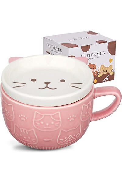GENERAL Cute Ceramic Cat Coffee Mug with Lid,Kawaii Coffee Mugs or Tea Cups f...