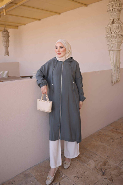 İmajButik Koyu Gri Kol Lastikli Fermuarlı Kap