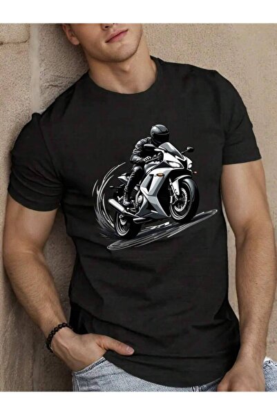 4Car Men'S Summer T-Shirt Featuring Motorcyclist Leaning Into A Curve