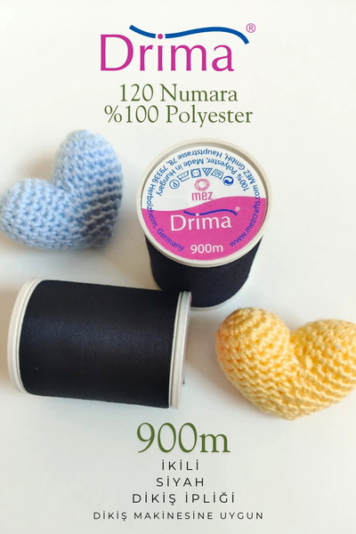 Drima 900 de metri, 120 de fire, pachet de 2, fir de cusut negru rezistent - ...
