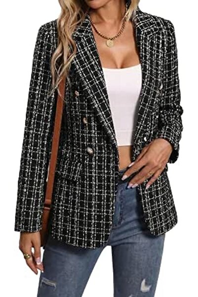 Minar Mina Self 2026 Spring Women's Tweed Plaid Blazer Jacket - Fully Lined F...