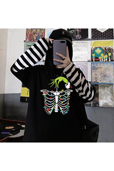 DEEFWEAR Gothic Christmas Printed Fake Sleeves Unisex Black T-Shirt