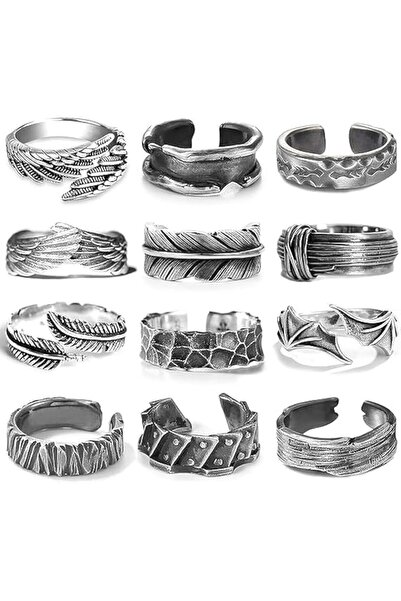 GENERAL ZABEES 12 Pcs Mens Vintage Open Rings for Men Angel Wings Adjustable ...