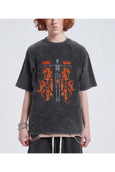 DEEFWEAR MINGALONDON Periva majica sa otiskom plamtećeg skeleta, unisex, over...