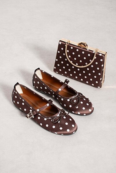 dabab shoes PENELOP Дамски кафяви сатенени балеринки Мери Джейн на точки с па...