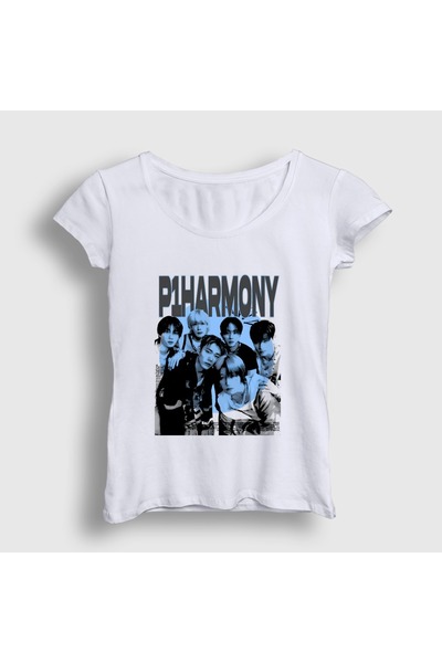 Presmono Women's White Poster K-Pop P1Harmony T-Shirt 620562Tt