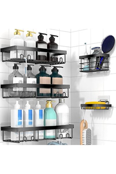 Moforoco Gold 5 Pack Shower Caddy Shelf Organizers Rack, Self Adhesive Black ...