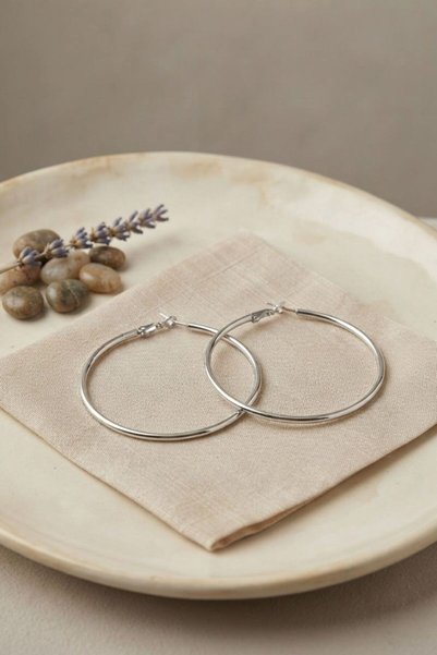naque 316L Steel Silver Color 46 mm Hoop Earrings Tj-Bkp12002