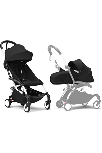 Stokke عربة أطفال YOYO3 مع حزمة للمواليد الجدد - تشمل إطارًا أسود، وحزمة ألوا...