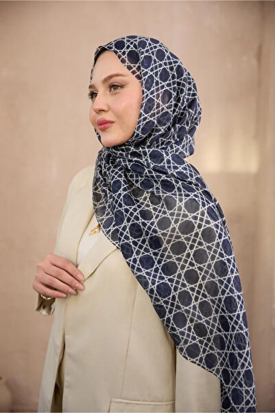 diorel Striped Monogram Patterned Wool Silk Shawl - Navy Blue
