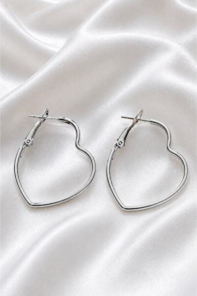 ERH Silver Color Heart Hoop Earrings