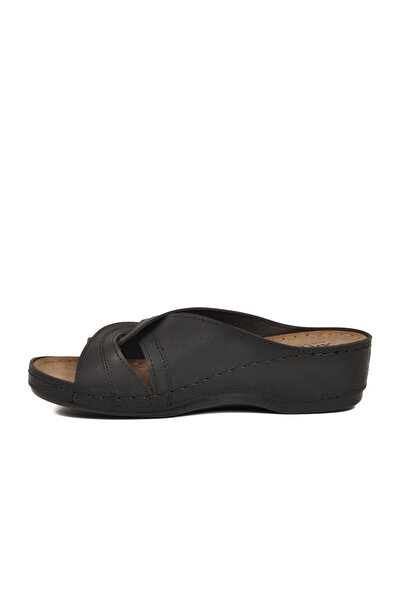 ARYAN Black Cross-Strapped Anatomical Comfortable Thick-Soled Women's Slipper...