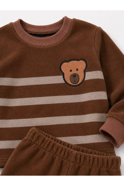 Oz Baby Striped Teddy Bear Printed Winter Fleece Unisex Girls Boys Baby Set