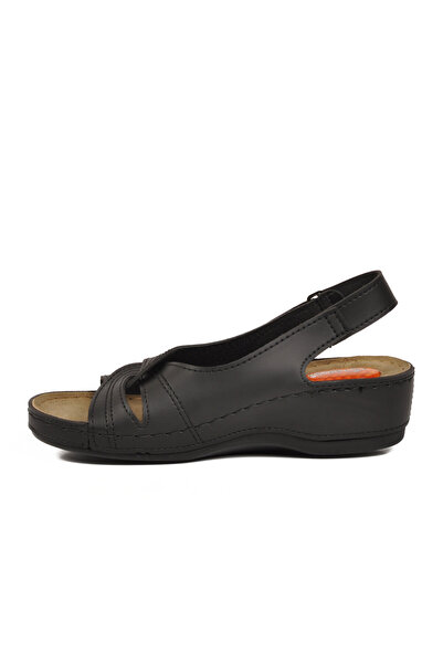 ARYAN Black Heel Gel Supported Strapped Comfortable Thick Sole Women's Sandal...