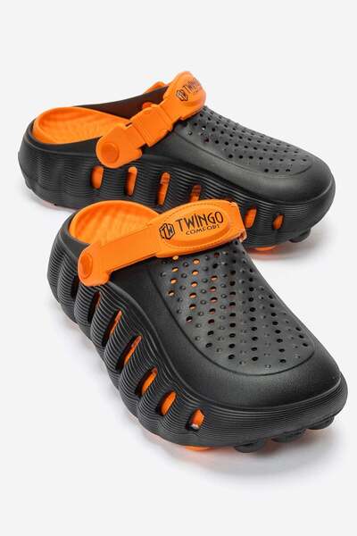 CCWAY AYAKKABI Laser High Sabo Slippers Black Orange