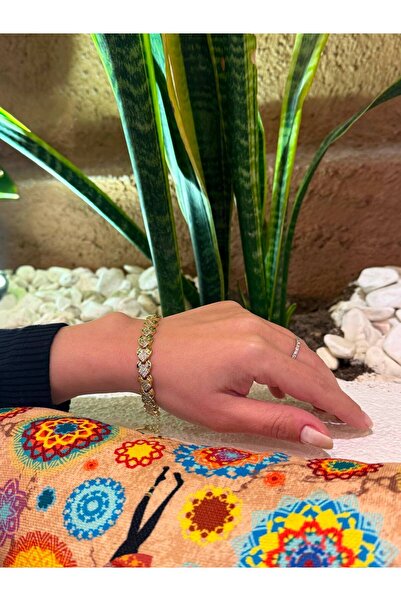 Kadın Xuping Gold Renk Zirkon Taşlı Geometrik Desenli Kalın Zincir Bileklik Işıltılı Gösterişli Modern Şık Bileklik